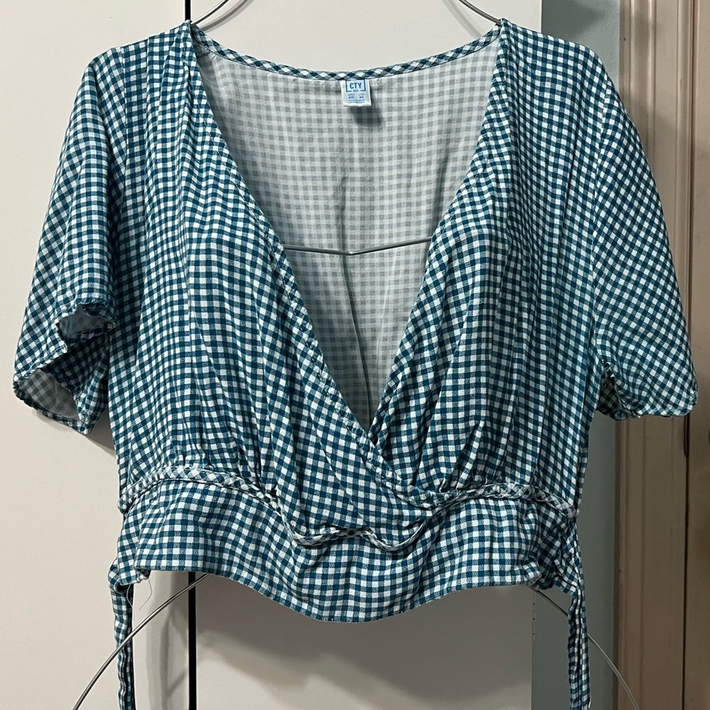 Blue Checkered Crop Too Blouse